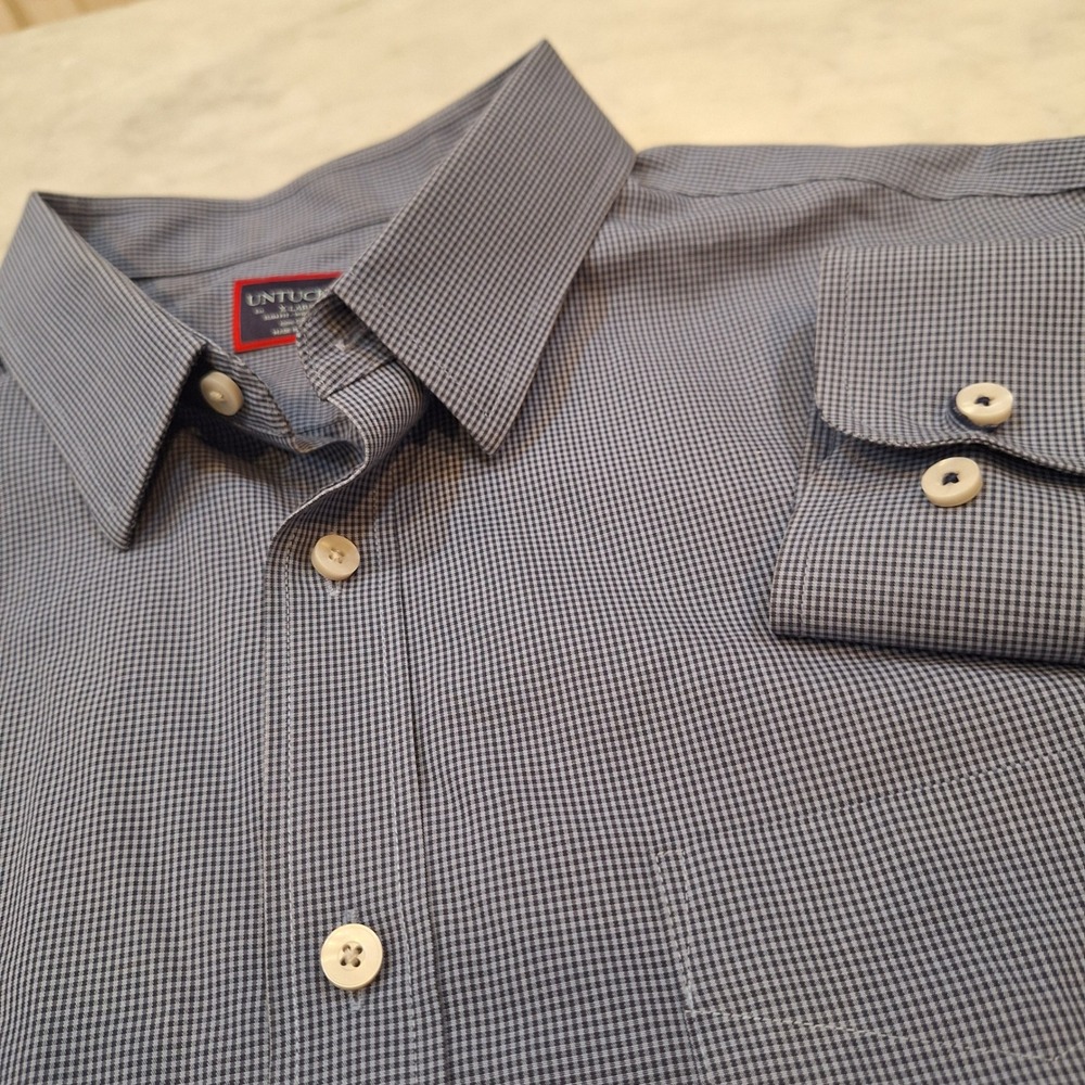 UNTUCKit Buttondown Shirt Mens XL Blue Marcasin WF Slim Fit Gingham Check Cotton